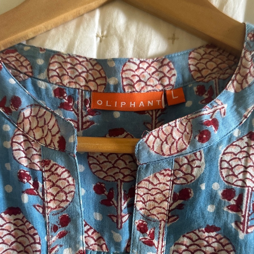 Oliphant Blue Top with Red Floral Design